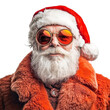 © Iftikhar alam - Funky and funny Santa Claus with stylish glasses in bright orange coat against a plain background, portrait of funky crazy and funny santa claus on transparent background