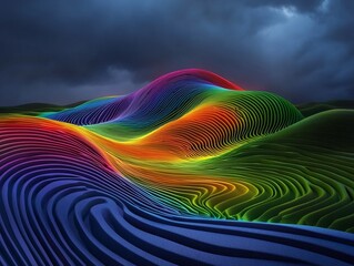Poster - Captivating Dynamic Topographical Rainfall Data Heat Map with Flowing Sinuous River of Color Advanced Algorithmic Data Analysis Painterly Digital Impressionist Technique