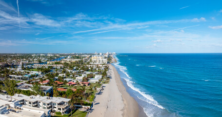 Wall Mural - panoramic drone view of Deerfield Beach, Florida with city and ocean