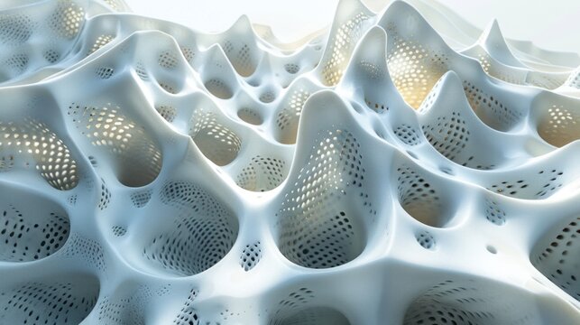 Abstract White Porous Organic Structure with Intricate Patterns and Holes