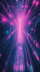 Wall Mural - Futuristic Urban Alleyway with Neon Lights and Reflection, Capturing a Stunning Perspective of Modern Architecture and Vibrant Colors at Night