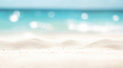 Poster - Blurring ocean waves gently washing over a pristine white sand beach on a sunny summer day, creating a serene and idyllic scene perfect for a relaxing vacation getaway