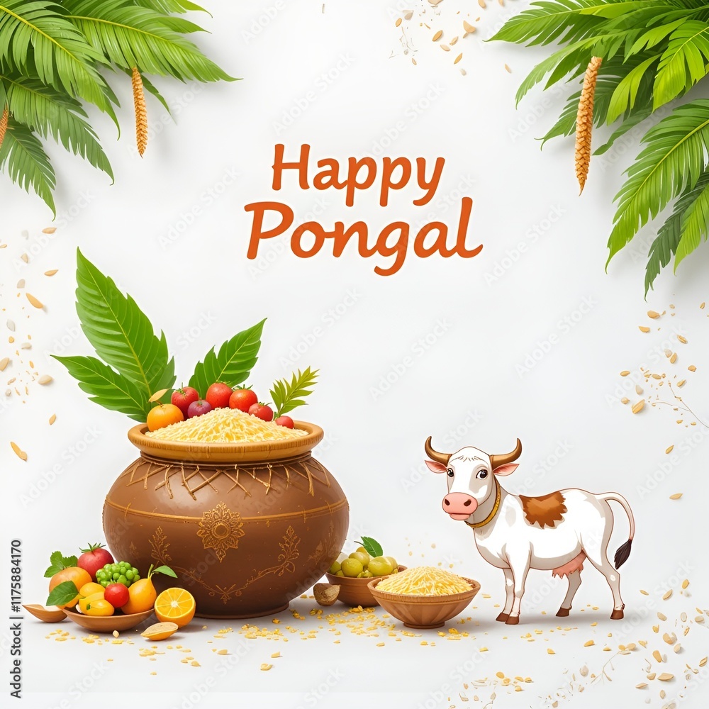 Happy Pongal Celebration Background With Traditional Dish Rice In Mud ...