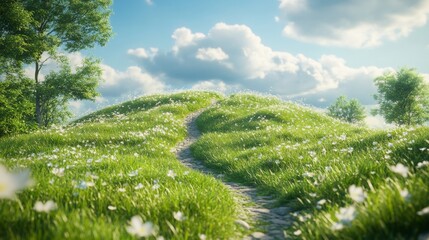 Wall Mural - Idyllic Pathway Through Lush Green Hills