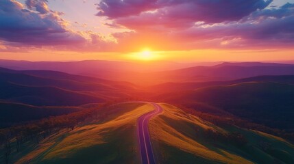 Wall Mural - Sunset Over Serene Mountain Road