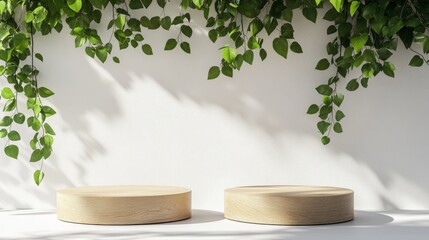 Wall Mural - Minimalist Wooden Platforms with Greenery