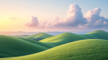 Wall Mural - Rolling Green Hills at Sunrise