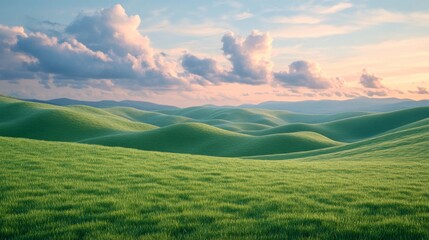 Wall Mural - rolling green hills at sunset