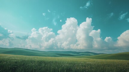 Wall Mural - serene green landscape under blue sky