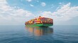 Container ship at sea under a partly cloudy sky.