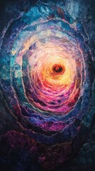 Poster - Abstract colorful swirl pattern with vibrant hues of purple, pink, orange, and blue, creating a mesmerizing visual depth and a sense of infinite movement.