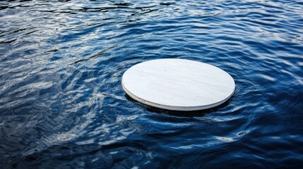 Canvas Print - White round disc floating on dark blue water.