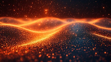 Poster - A digital network of bright orange nodes and links on a dark backdrop symbolizing global connectivity, data exchange, and cyber technology, as well as web design