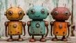© typepng - Three cheerful retro toy robot friends against a white background