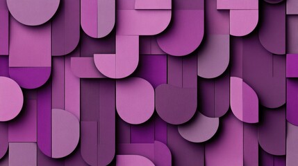 Poster - Abstract pattern composed of various shades of purple, featuring interlocking geometric shapes like circles, rectangles, and squares, creating a sense of depth and dimension
