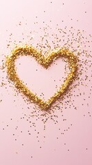 Poster - Golden glitter forming a heart shape on a pink background, creating a festive and romantic atmosphere perfect for valentine's day, mother's day, or spring celebrations