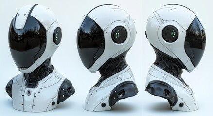 Poster - seth cyborg robot head on isolated white background. stock image of new technologies, showing people