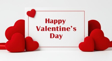 Poster - A rectangular Valentine's Day greeting card against a plain white background the card is with a white background with text Happy Valentine's Day
