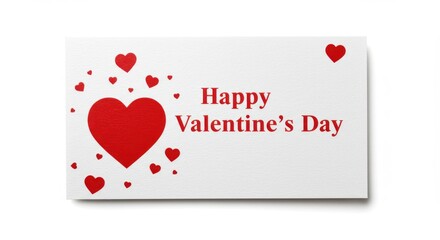 Poster - A rectangular Valentine's Day greeting card against a plain white background the card is with a white background with text Happy Valentine's Day