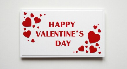 Poster - A rectangular Valentine's Day greeting card against a plain white background the card is with a white background with text Happy Valentine's Day