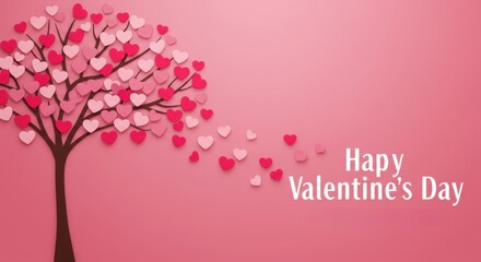 Poster - A love tree with numerous small hearts attached to its branches a Valentine's Day greeting card with a soft pink color background