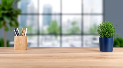 Poster - A design background featuring abstract light bokeh and a blurred empty office interior