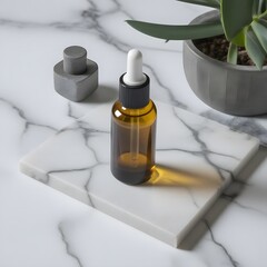 Wall Mural - Serum Elegance Futuristic Dropper Bottle Display on White Marble