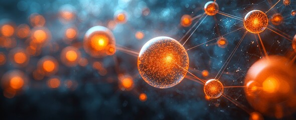 Poster - An abstract network connection featuring blue and orange nodes