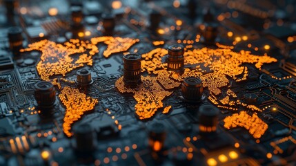 Digital network connections illustrated with a global map in the background