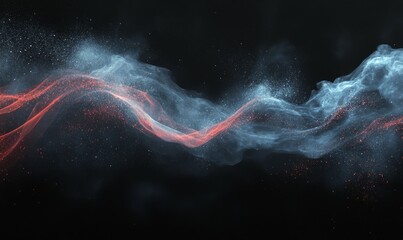 Wall Mural - A contemporary black backdrop featuring a blue and red smoke effect. An abstract neon flame cloud with dust, symbolizing a cold versus hot theme.