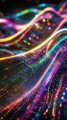Poster - Colorful abstract waves of light creating a mesmerizing visual display, perfect for showcasing digital art, technology concepts, or creative design applications.