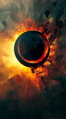 Wall Mural - A modern interpretation of a solar eclipse, with geometric shapes forming the corona and the play of light and shadow in a highly stylized digital art.