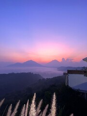 Tropic, cafe, restaurant, coast, sea, assurance, staircase, temple, villa, apartment, plants, trees, jungle, street, Bali, hotel, sea view, palm tree, dawn, sky, mountains, clouds