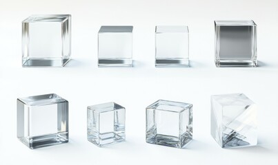 Wall Mural - A transparent glass cube product podium viewed from multiple angles.