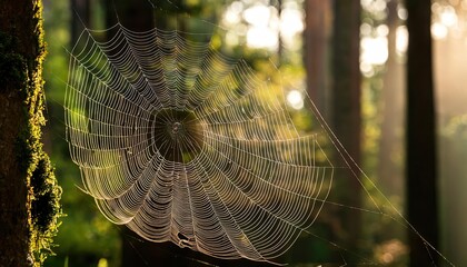 Cobwebs in the morning in the forest 