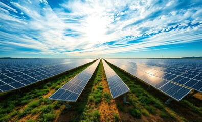 Solar panels in a large solar farm representing the shift towards renewable energy in industry innovative solar panel innovation power electricity energy technology panel renewable