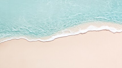 Poster - Soft waves of turquoise sea water gently washing over a golden sandy beach, creating a serene and idyllic atmosphere perfect for a relaxing summer holiday getaway