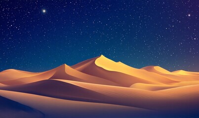 Wall Mural - Desert Landscape with Sand Dunes and Blue Gradient Starry Sky. Empty Contemporary Background.