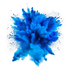 Vivid blue color explosion isolated against transparent background with dynamic splashes, blue color explosion isolated on transparent background