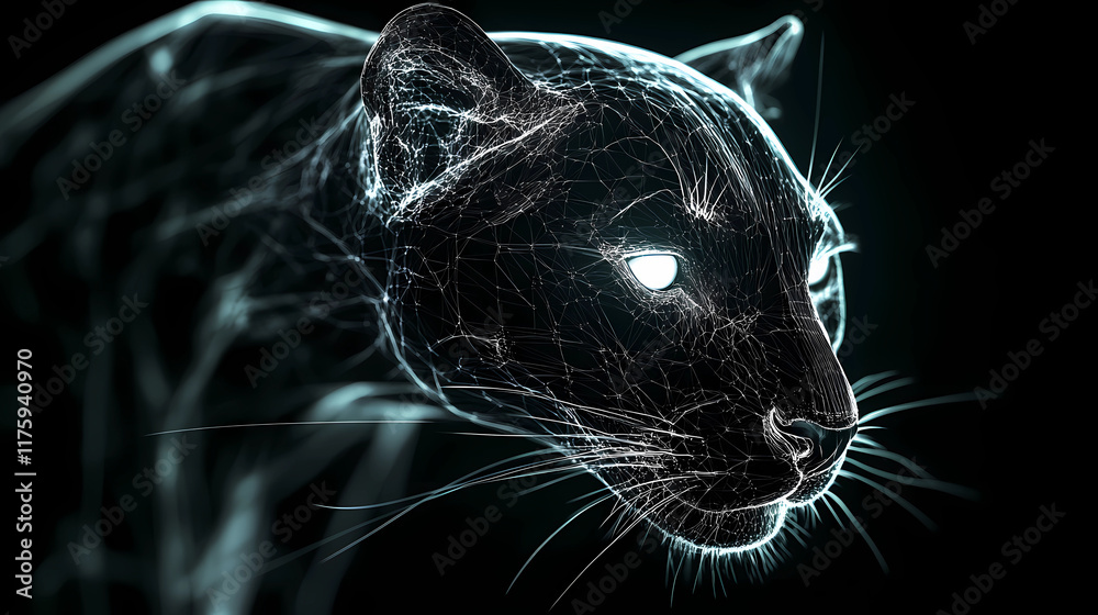 Black Panther Animal Plexus Neon Black Background Digital Desktop ...