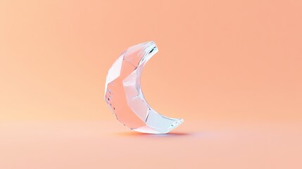 A modern, transparent crystal crescent shape displaying elegance against a minimalistic pastel background.
