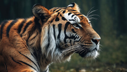 Wall Mural - majestic tiger quietly resting in a dense forest during the early morning light