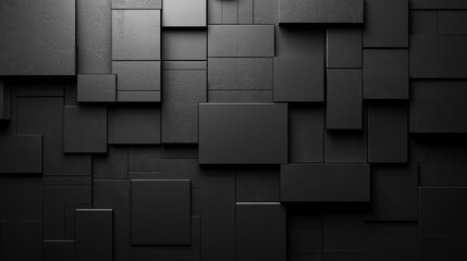 Poster - Abstract arrangement of black geometric shapes creating a modern textured wall design