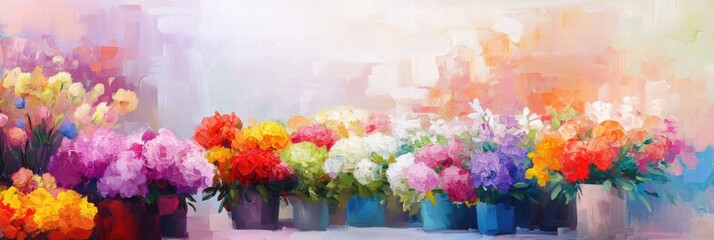Aufkleber - Bright and colorful flower display in a market with various blooms in pastel shades during daylight. Generative AI