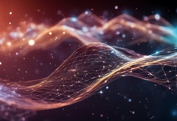 Poster - rendering network connection technological lines 3d background wave dots