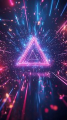 Poster - Abstract Digital Background with Vibrant Neon Triangles and Dynamic Light Effects, Creating a Sci-Fi Atmosphere of Energy and Motion in a Futuristic Setting