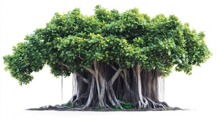 A vibrant, bodhi tree with lush green leaves, ideal for nature-themed projects and designs. isolated on white background.