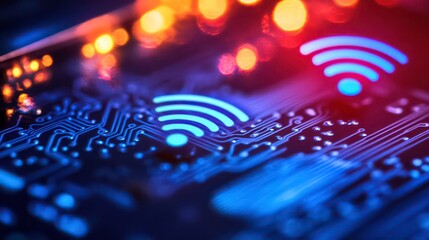 Poster - A vibrant close-up of a circuit board showcasing WiFi connectivity technology.