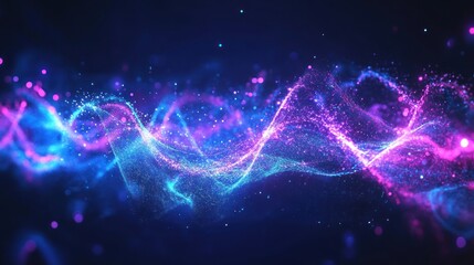 Poster - Abstract digital waves with colorful lights and sparkling particles create a mesmerizing background of blue, pink, and purple hues for technology and art themes