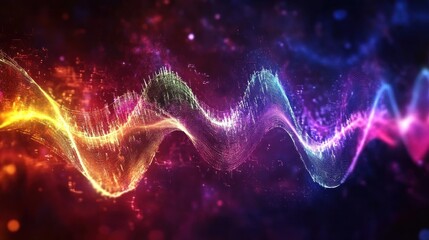 Poster - Vibrant Waves of Colorful Light Abstract Background for Creative Projects, Artworks, Digital Designs, Sound and Music Themes, Energy and Motion Concepts